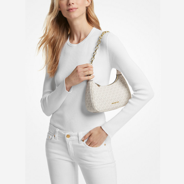 MICHAEL KORS Cora Medium Signature Logo Shoulder Bag in Cream