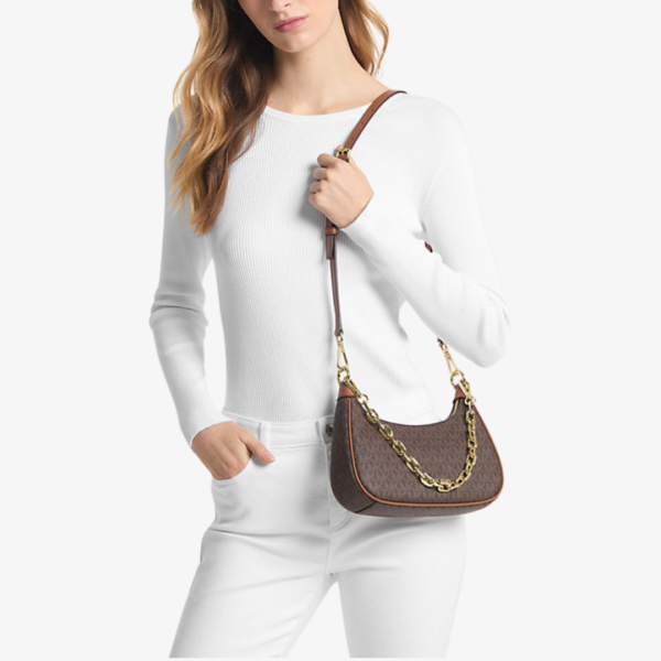 MICHAEL KORS Cora Medium Signature Logo Shoulder Bag in Brown