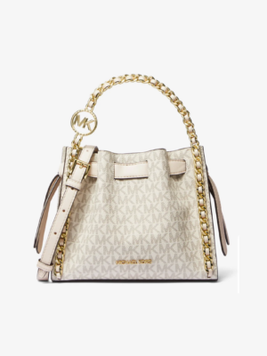 Mina Small Signature Logo Chain Crossbody Bag in Vanilla