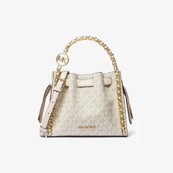 Mina Small Signature Logo Chain Crossbody Bag in Vanilla