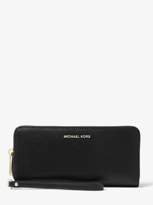 MICHAEL KORS Large Continental Leather Zip Wallet and Wristlet in Black