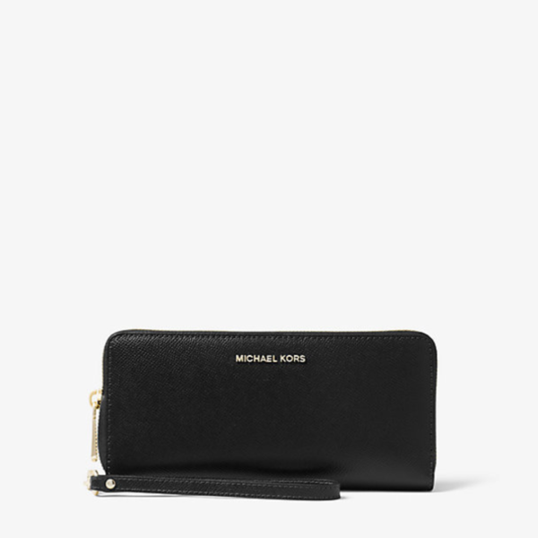 MICHAEL KORS Large Continental Leather Zip Wallet and Wristlet in Black