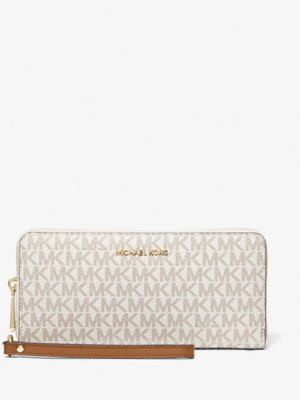 MICHAEL KORS Large Continental Signature Zip Wallet and Wristlet in Vanilla