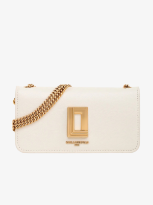 Karl Lagerfeld Small Logo Leather Shoulder Bag With Chain in Off White