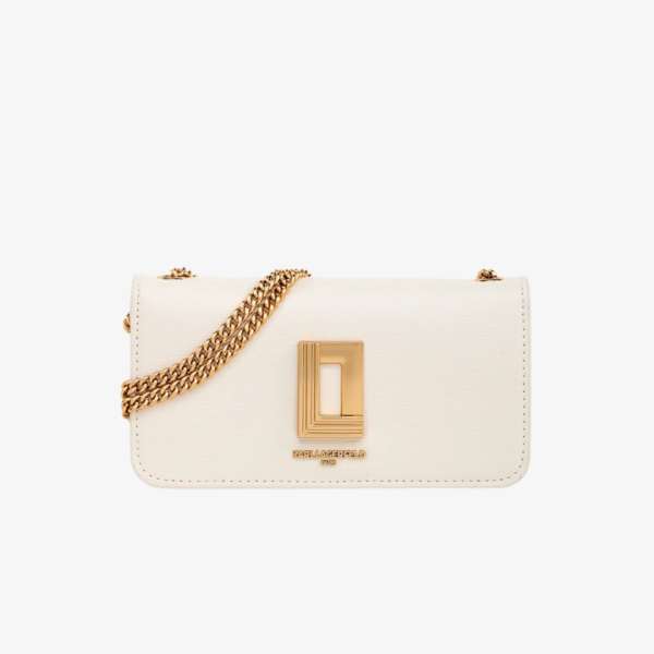 Karl Lagerfeld Small Logo Leather Shoulder Bag With Chain in Off White