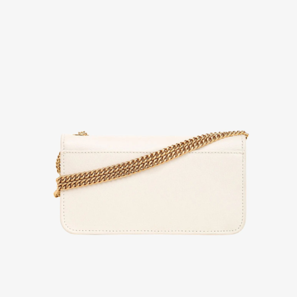 Karl Lagerfeld Small Logo Leather Shoulder Bag With Chain in Off White