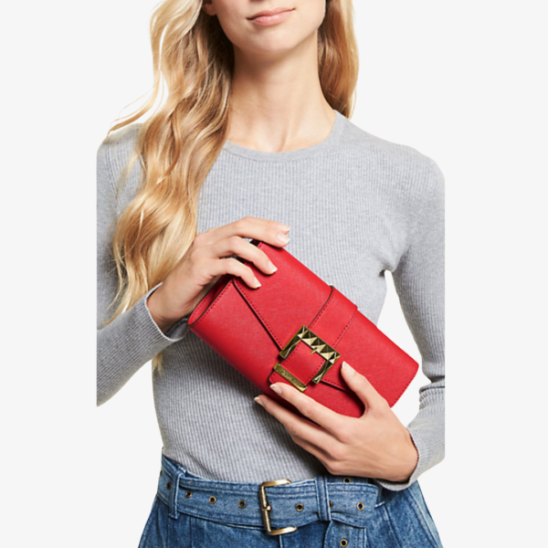 MICHAEL KORS Penelope Medium Leather Clutch in Red