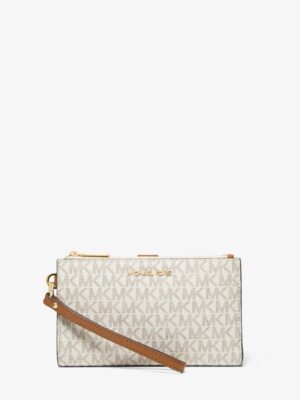 MICHAEL KORS Double zipper Smartphone Wallet in Signature Cream