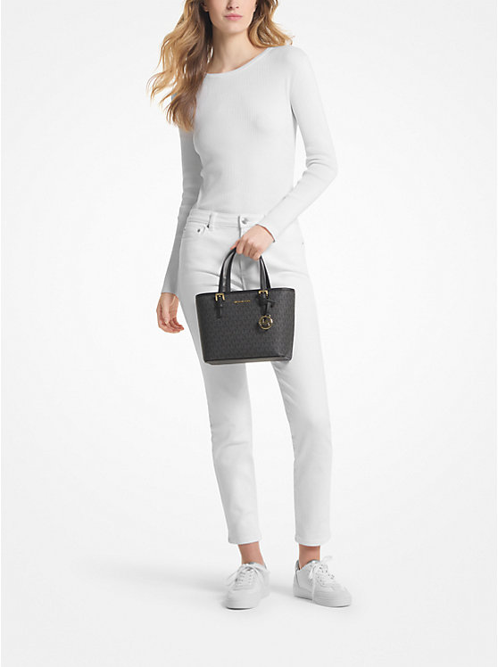 MICHAEL KORS Jet Set Travel Small Tote Bag in Signature Black
