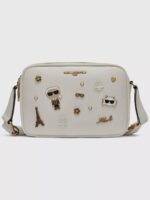 Karl Lagerfeld Maybelle camera crossbody with Golden pins in white