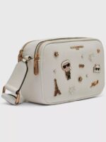 Karl Lagerfeld Maybelle camera crossbody with Golden pins in white