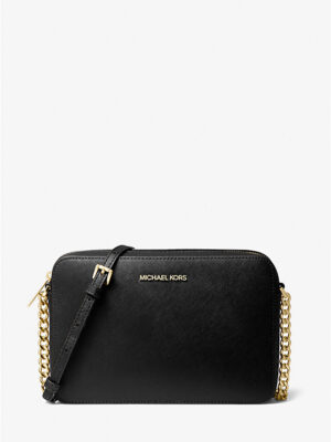 MICHAEL KORS Jet Set Leather Crossbody Bag in Black