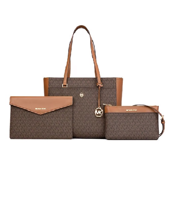 MICHAEL KORS Maisie Large Logo 3-in-1 Tote Bag in Signature Brown