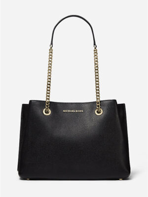 MICHAEL KORS Teagan Large Pebbled Leather Shoulder Bag in Black