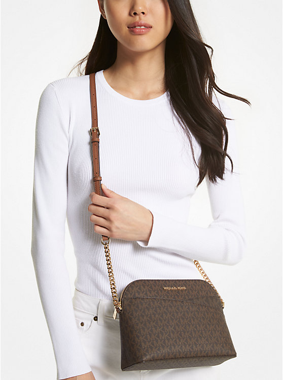 MICHAEL KORS Jet Set Dome Crossbody Bag In Signature Brown