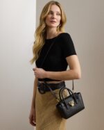 RALPH LAUREN Pebbled Leather Small Tanner Satchel Bag in Black