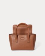 RALPH LAUREN Pebbled Leather Small Tanner Satchel Bag in Brown Tan