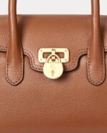 RALPH LAUREN Pebbled Leather Small Tanner Satchel Bag in Brown Tan