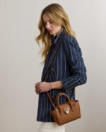 RALPH LAUREN Pebbled Leather Small Tanner Satchel Bag in Brown Tan