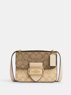 COACH Morgan Square Crossbody Bag in Blocked Signature Canvas Light Khaki Multi