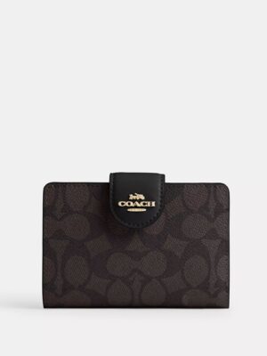 COACH Bifold Wallet in Signature Canvas Brown Black