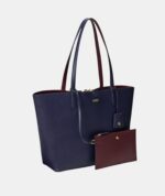 Ralph Lauren Reversible Medium Tote In Navy & Burgundy With Wristlet