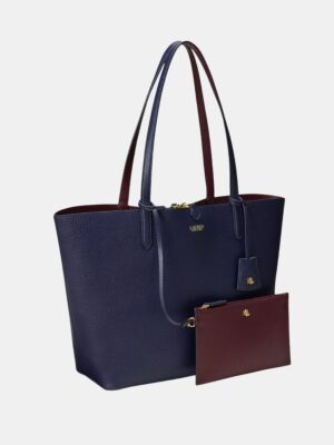 Ralph Lauren Reversible Medium Tote In Navy & Burgundy With Wristlet
