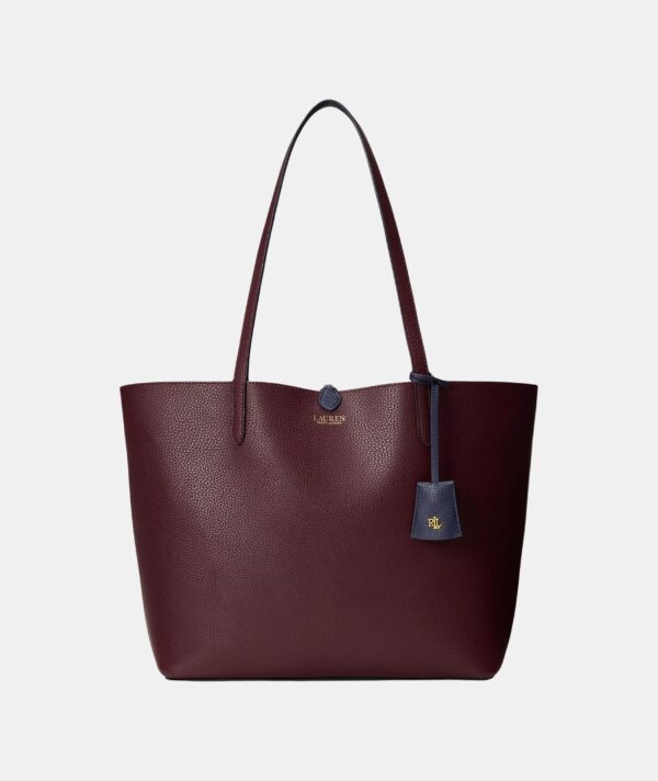 Ralph Lauren Reversible Medium Tote In Navy & Burgundy With Wristlet