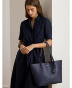 Ralph Lauren Reversible Medium Tote In Navy & Burgundy With Wristlet