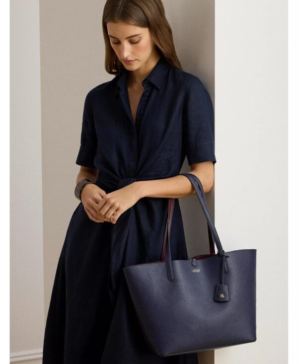 Ralph Lauren Reversible Medium Tote In Navy & Burgundy With Wristlet