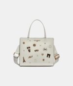 KARL LAGERFELD Maybelle Satchel Bag In White With Golden Hardware