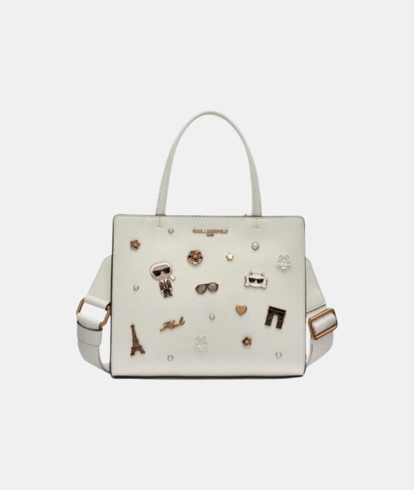 KARL LAGERFELD Maybelle Satchel Bag In White With Golden Hardware
