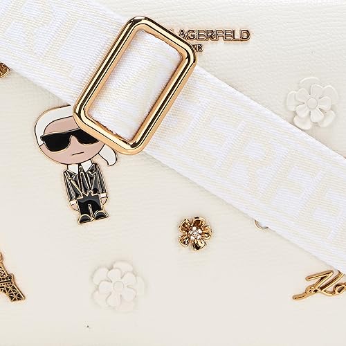 Karl Lagerfeld Maybelle camera crossbody with Golden pins in white