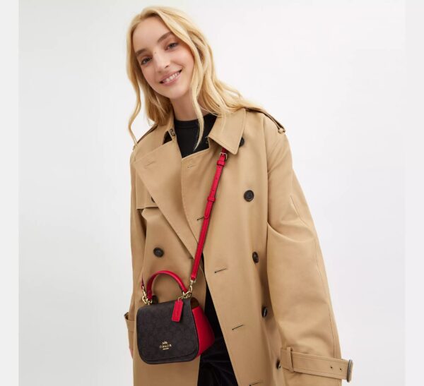 COACH Lysa Top Handle Bag in signature Brown Red