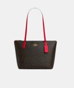 COACH Fiona Small Tote Bag in Signature Brown Red