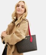COACH Fiona Small Tote Bag in Signature Brown Red