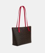 COACH Fiona Small Tote Bag in Signature Brown Red