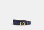 COACH Ajustable Reversible Belt In Navy Blue /Taupe