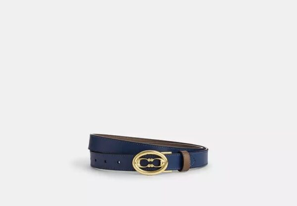 COACH Ajustable Reversible Belt In Navy Blue /Taupe