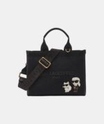 KARL LAGERFELD Kristina Small Satchel & Crossbody bag With Karl Choupette Pin in Canvas Black