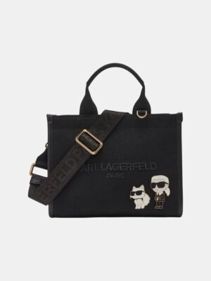 KARL LAGERFELD Kristina Small Satchel & Crossbody bag With Karl Choupette Pin in Canvas Black