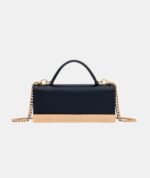 KARL LAGERFELD Jaqueline Small Leather Top Handle Clutch on Chain In Black Gold