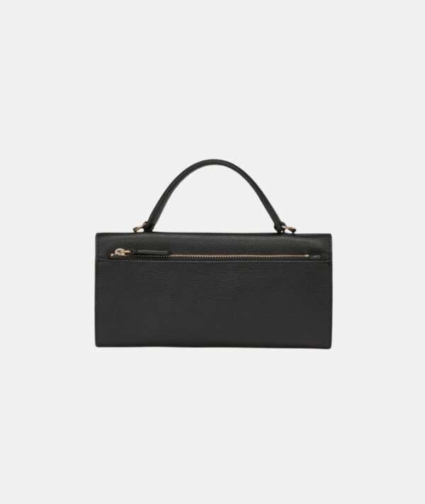 KARL LAGERFELD Jaqueline Small Leather Top Handle Clutch on Chain In Black Gold