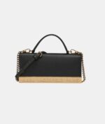 KARL LAGERFELD Jaqueline Small Leather Top Handle Clutch on Chain In Black Gold