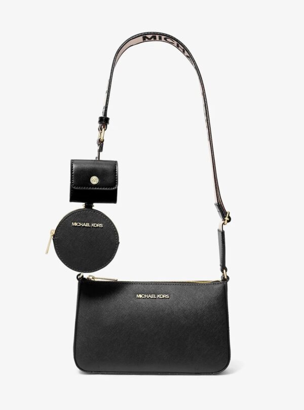 MICHAEL KORS Jet Set Saffiano Leather Crossbody Bag with Case for Apple Airpods Pro in Black