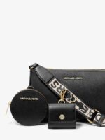 MICHAEL KORS Jet Set Saffiano Leather Crossbody Bag with Case for Apple Airpods Pro in Black