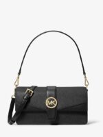 Michael Kors Greenwich Medium Saffiano Leather Shoulder Bag In Black