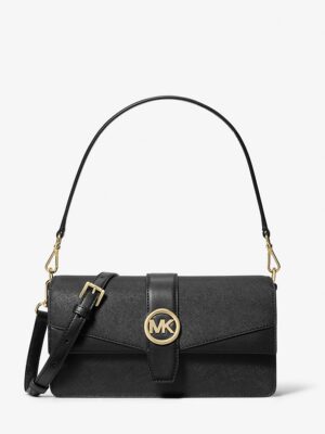 Michael Kors Greenwich Medium Saffiano Leather Shoulder Bag In Black