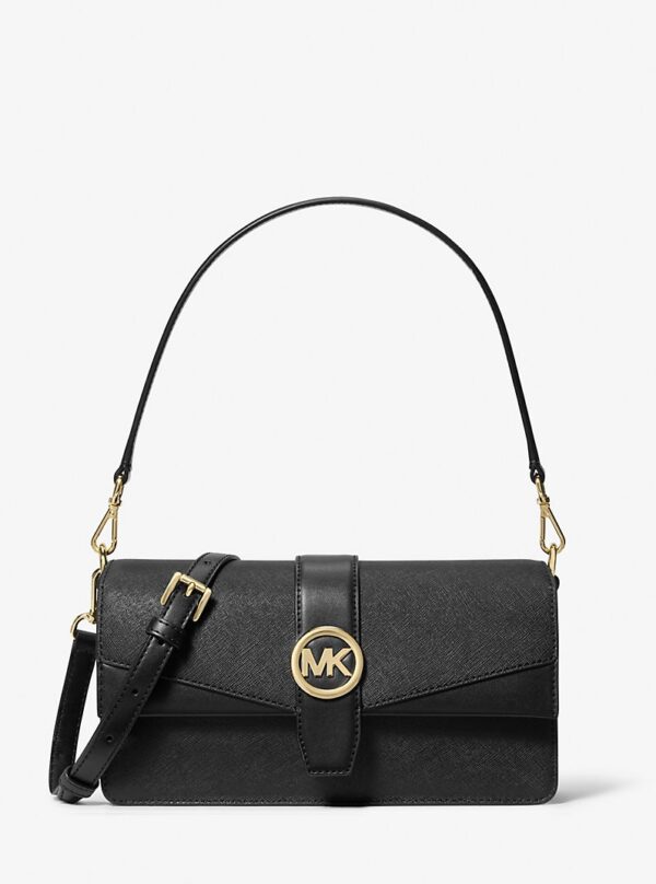Michael Kors Greenwich Medium Saffiano Leather Shoulder Bag In Black