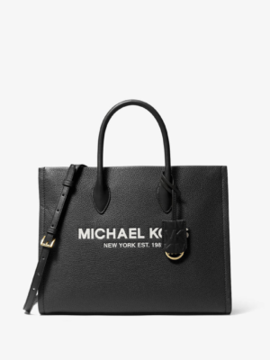 MICHAEL KORS Mirella Medium Pebbled Leather Tote Bag in Black